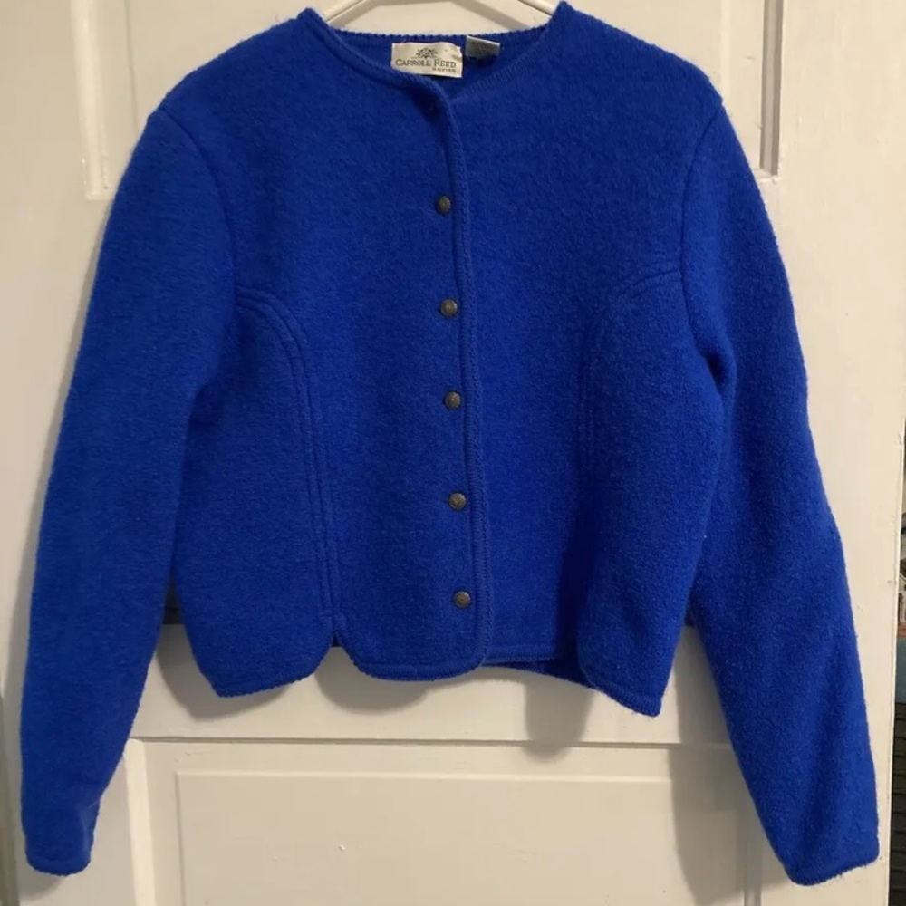 CARROLL REED Womens Size 14 Blue 100% Wool Vintage Cardigan Sweater